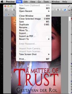 A picture of the Preview file menu
