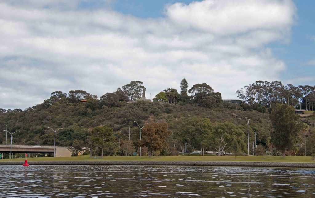 King's Park and the war memorial. That's the Narrows Bridge in front of us. I remember when that was built for the 1962 Commonwealth Games. I also remember the war memorial at night. It was lit up when nothing else was. It seemed to float in mid air.