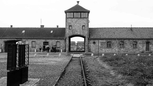 Portal to hell. The railway track leading into Auschwitz Birkenau