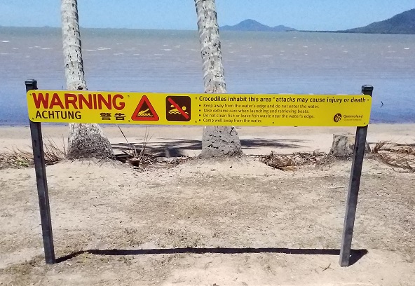 A warning sign at Cardwell that crocodiles are common in these waters