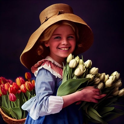 Dutch girl with tulips