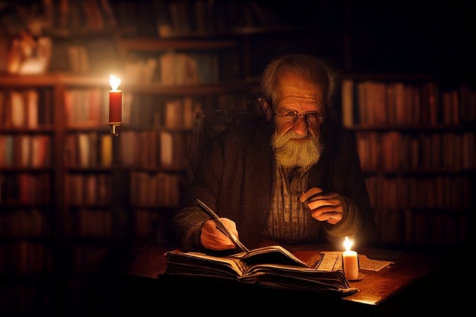 Old man in a library