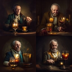 an old man with a glass of brandy