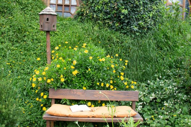Hobbiton the bench where Bilbo sat reading and smoking his pipe when Gandalf arrives  