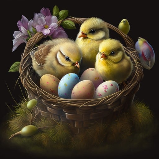 GretavdR chicks and easter eggs in a basket illustration realis 19638ddd 6aa8 4bfd 9914 90fbf3a2c817