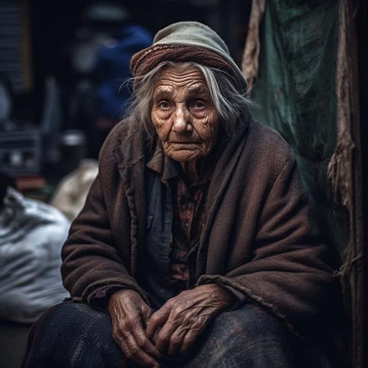 Old woman living on street