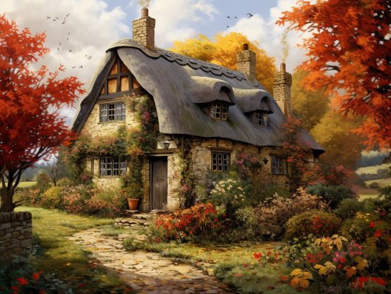gretavdr an English cottage in the Cotswolds in Autumn illustra 249f5cc5 36b1 4fd1 9187 d30a3a2e723c