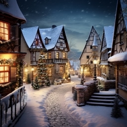 German village on a snow covered Christmas day