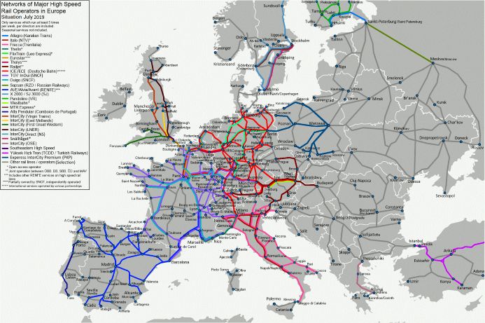 Networks of Major High Speed Rail Operators in Europe