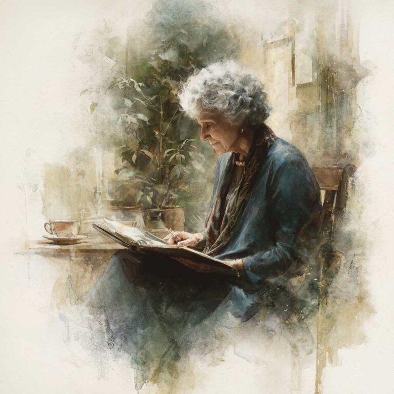 gretavdr an older lady leafing through a photo album illustra ed8b5c31 65cd 4cd2 9f68 b22575219d07 0