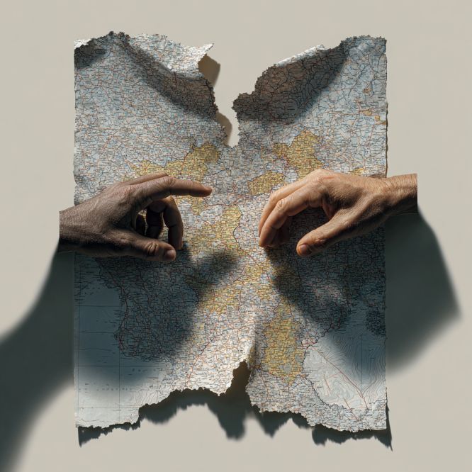 gretavdr detailed map of ukraine being pulled apart by two hands