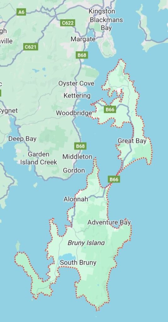 Bruny Island Map showing Kingston
