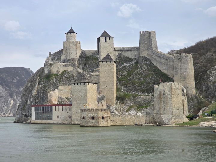 Golubac fortress at the entrance to the Iron Gates. Nine towers climb out of the rock
