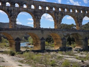 Pont du Gard showing the 3 levels of arches crossing the River Gard gorge