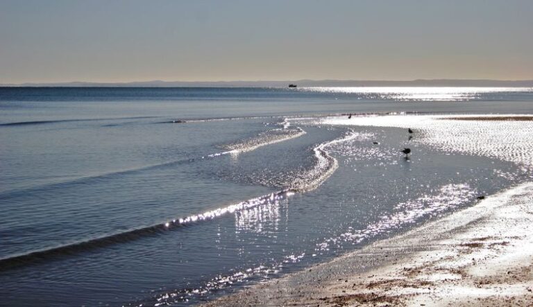 sparkling silver ripples coming in to the beach